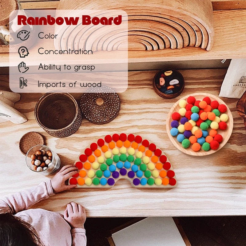 Rainbow Wooden Montessori Peg Board