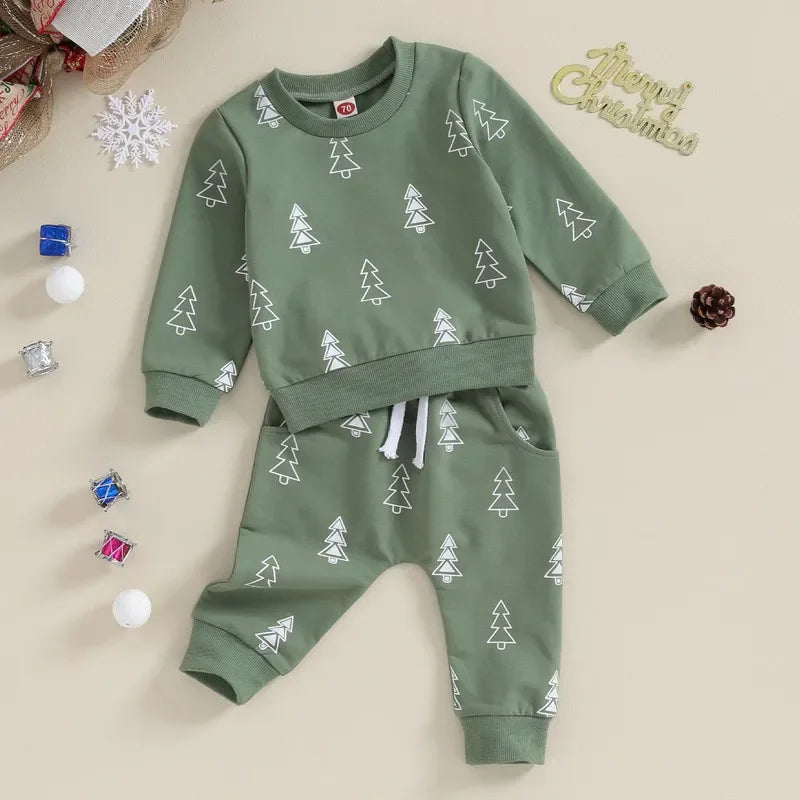 Christmas Tree Sweatshirt Top and Bottom Set