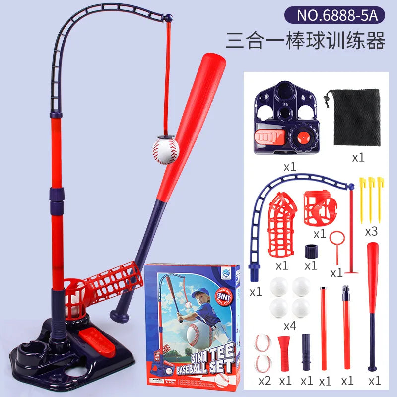 3 in 1 T Ball Set for Kids Baseball with Hanging Tee/Standing Tee/Automatic Launcher/6 Softballs Indoor Outdoor Sport Gifts Toys