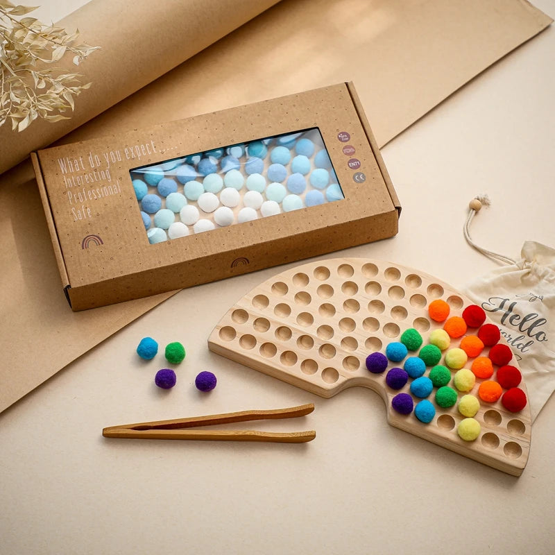 Rainbow Wooden Montessori Peg Board