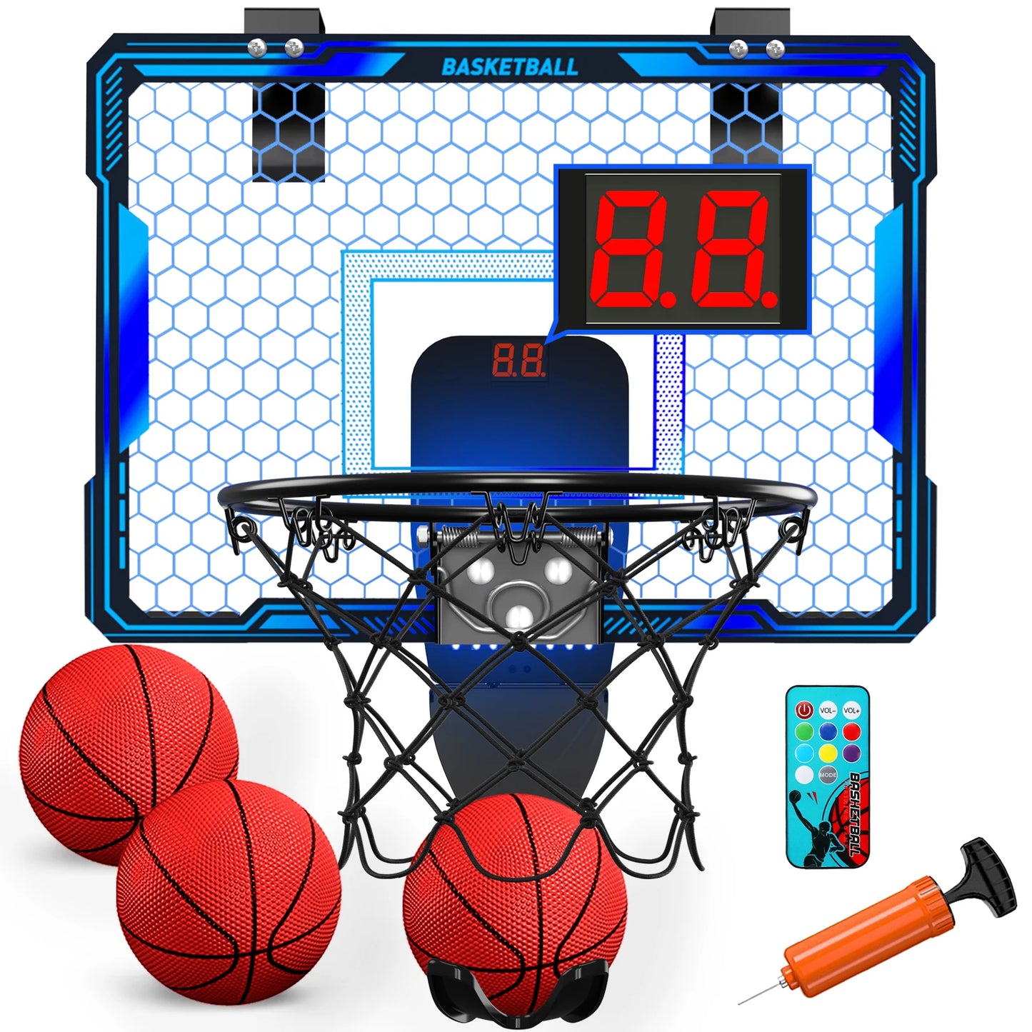 Remote Control Basketball Hoop Indoor with 7 LED Lighting,