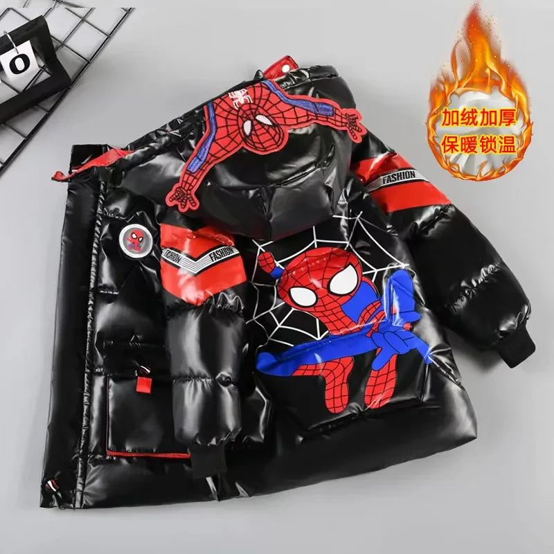 Kids Spiderman Thicken Cotton-Padded Jacket Warm Hooded Parka