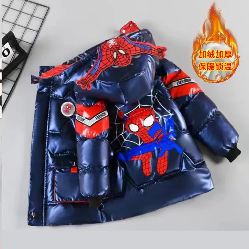 Kids Spiderman Thicken Cotton-Padded Jacket Warm Hooded Parka