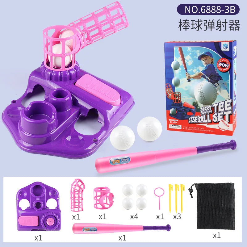 3 in 1 T Ball Set for Kids Baseball with Hanging Tee/Standing Tee/Automatic Launcher/6 Softballs Indoor Outdoor Sport Gifts Toys