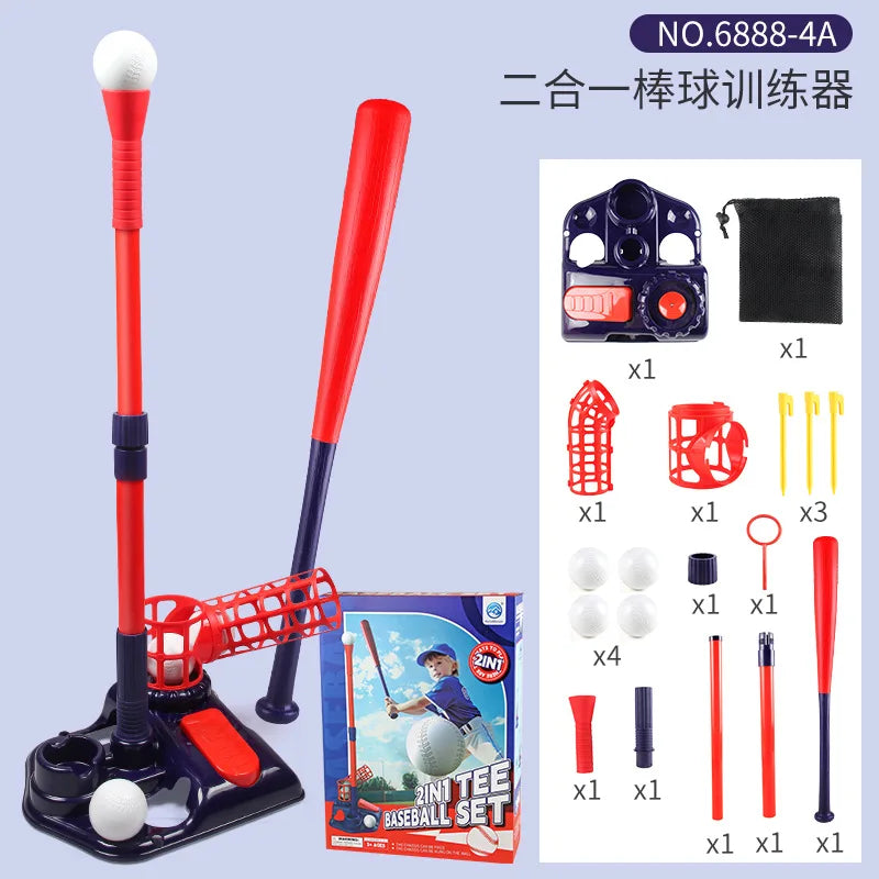 3 in 1 T Ball Set for Kids Baseball with Hanging Tee/Standing Tee/Automatic Launcher/6 Softballs Indoor Outdoor Sport Gifts Toys