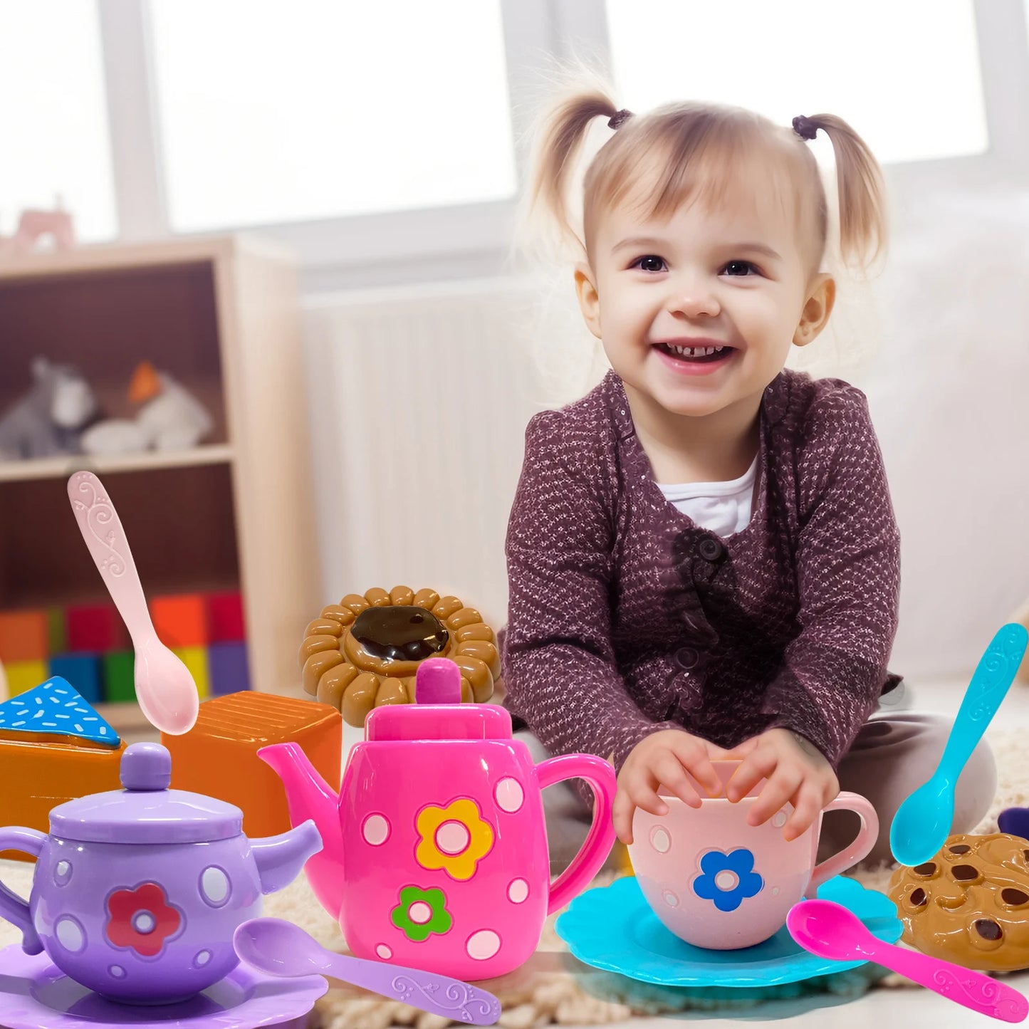 Tea Party Set, Including Kettle, Cookies, Play Food,