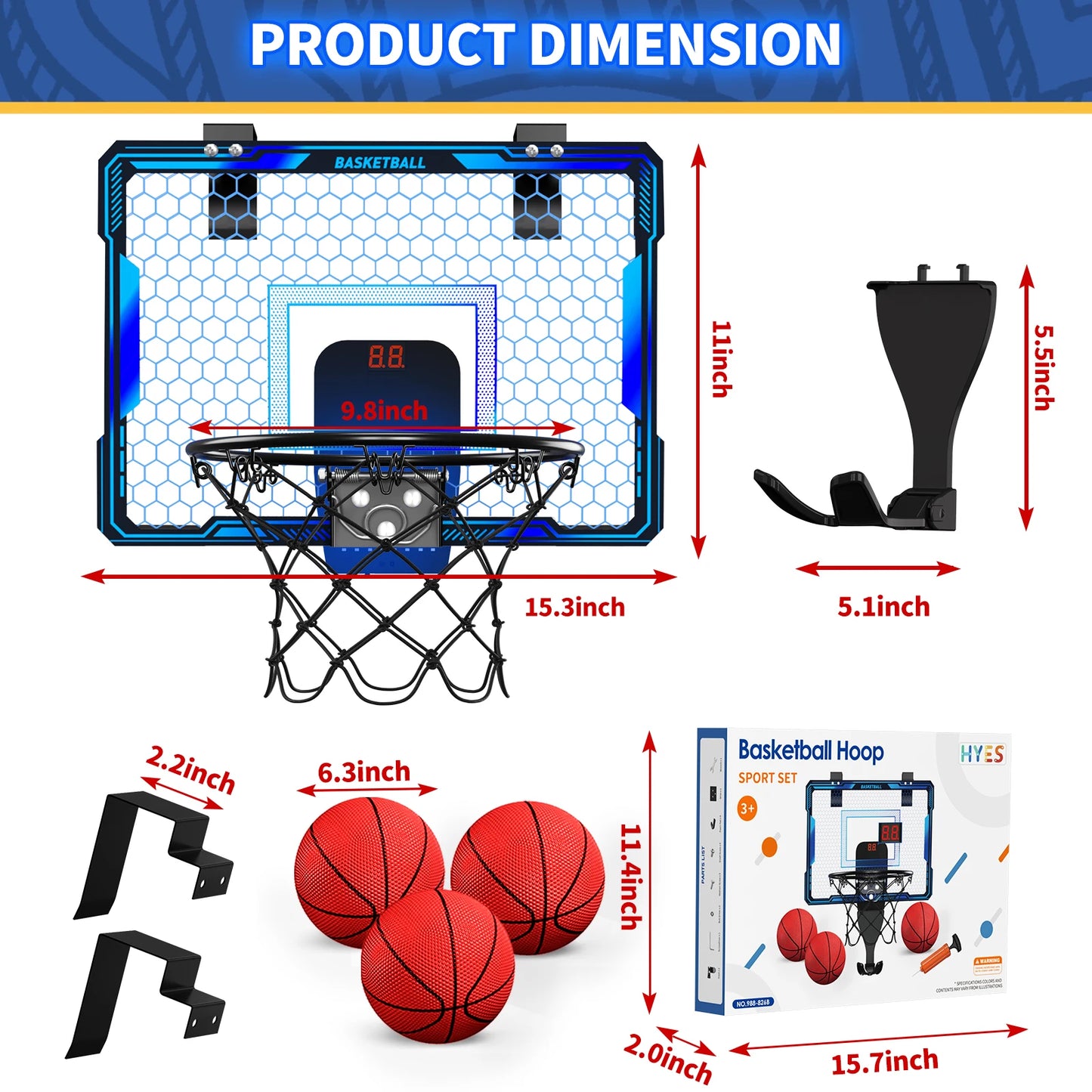 Remote Control Basketball Hoop Indoor with 7 LED Lighting,