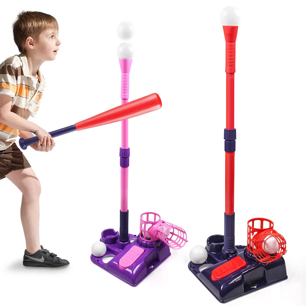 3 in 1 T Ball Set for Kids Baseball with Hanging Tee/Standing Tee/Automatic Launcher/6 Softballs Indoor Outdoor Sport Gifts Toys