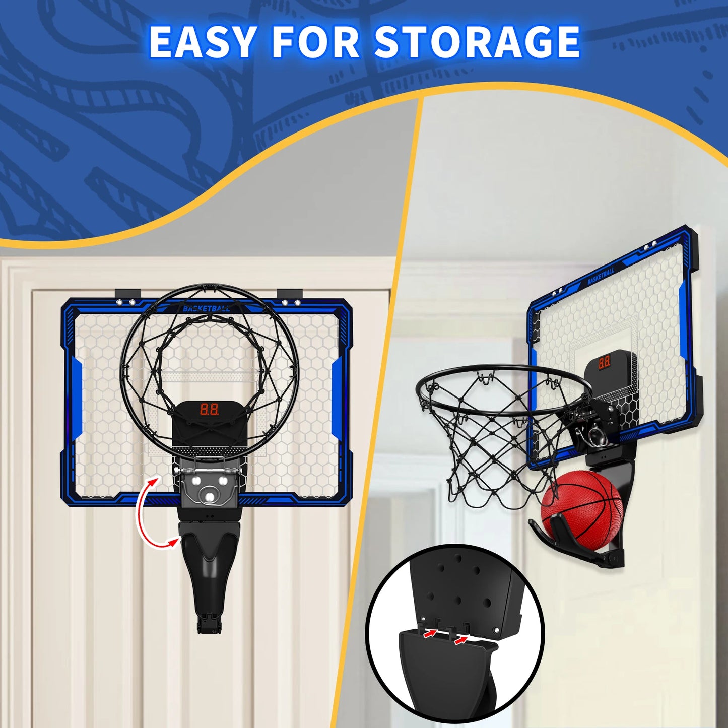 Remote Control Basketball Hoop Indoor with 7 LED Lighting,