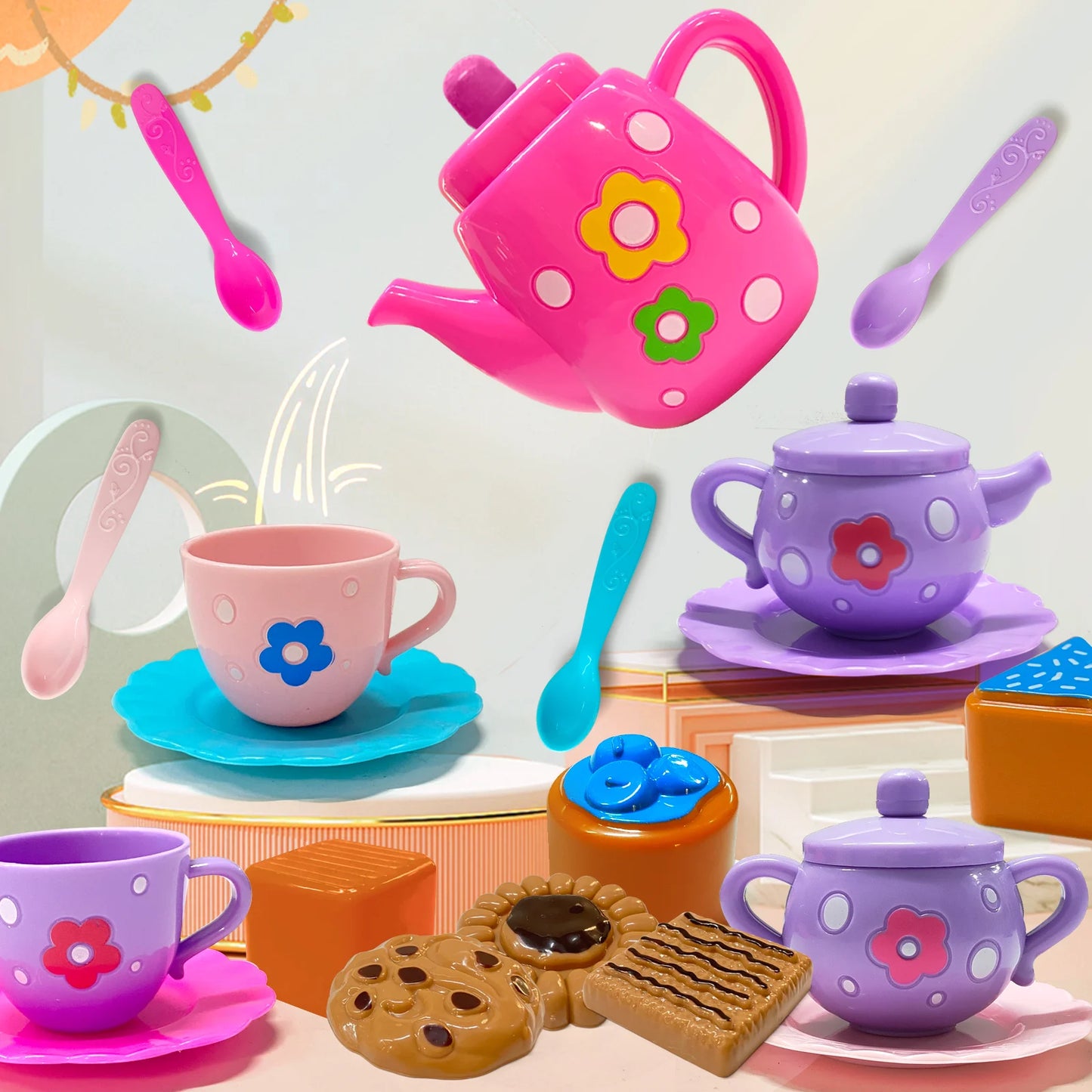 Tea Party Set, Including Kettle, Cookies, Play Food,