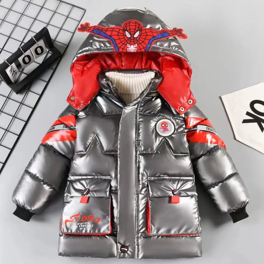 Kids Spiderman Thicken Cotton-Padded Jacket Warm Hooded Parka