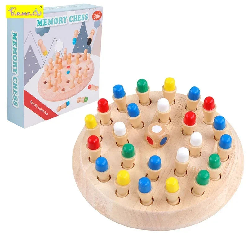 Kids Montessori Wooden Board Games Memory Match Chess Game