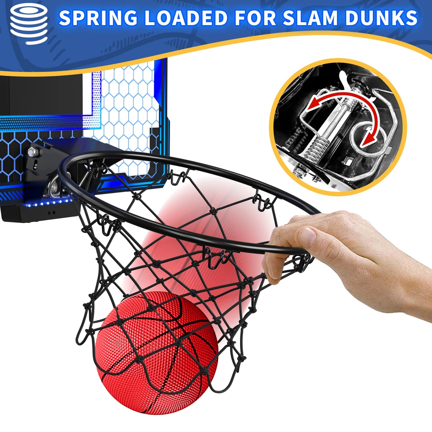 Remote Control Basketball Hoop Indoor with 7 LED Lighting,