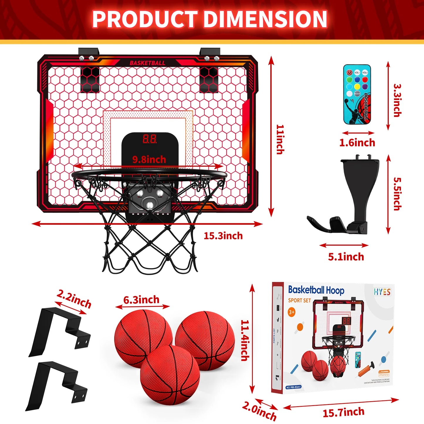 Remote Control Basketball Hoop Indoor with 7 LED Lighting,