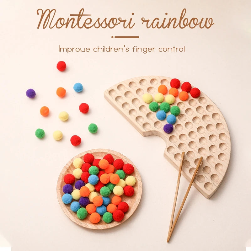 Rainbow Wooden Montessori Peg Board