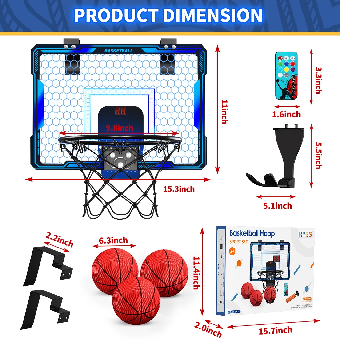 Remote Control Basketball Hoop Indoor with 7 LED Lighting,