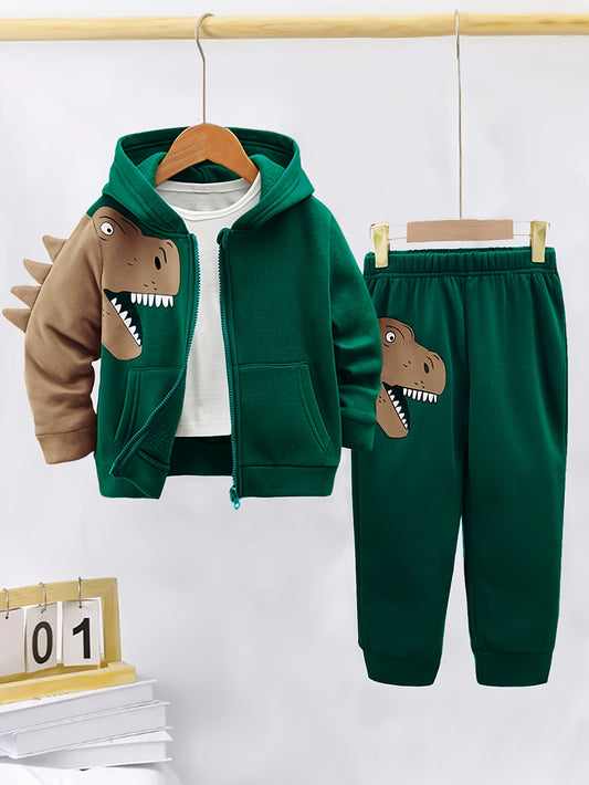 Toddler's 2-Piece Set, Fleece-Lined Hoodie And Pants, Dinosaur Pattern