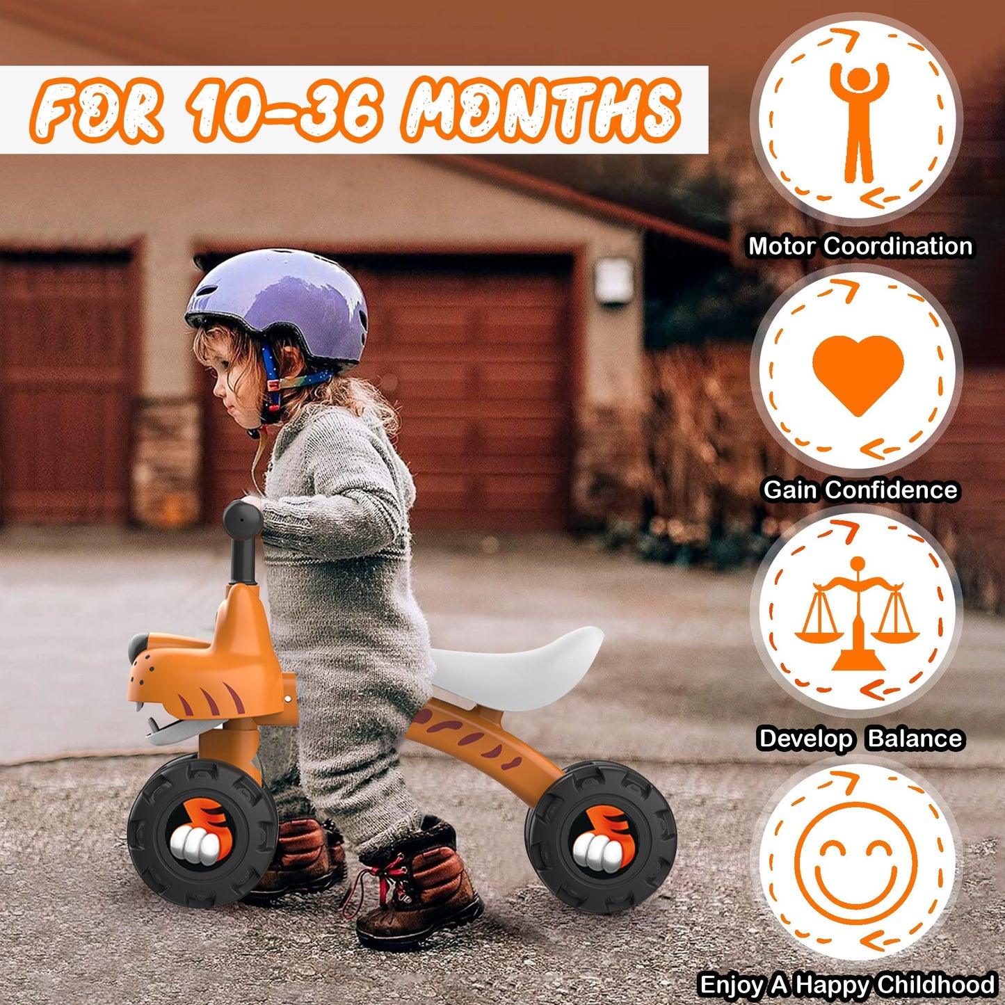 Baby Balance Bike With 4 Wheels,  12-36 Months