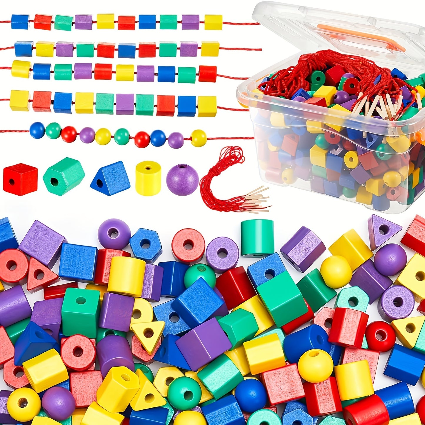 Threading Beads Toys with Shapes and  Colors