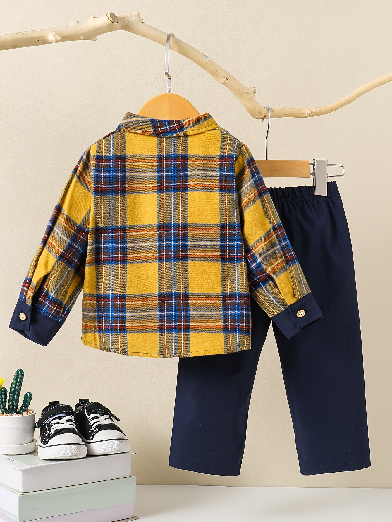 Boys' 2pcs Plaid Outfit Set