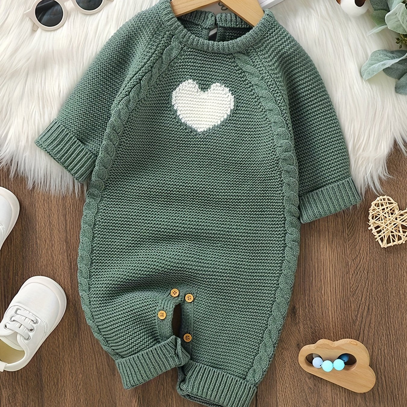 Baby Boy's Heart Jacquard Cable Knit Bodysuit,