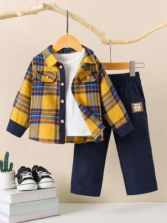 Boys' 2pcs Plaid Outfit Set