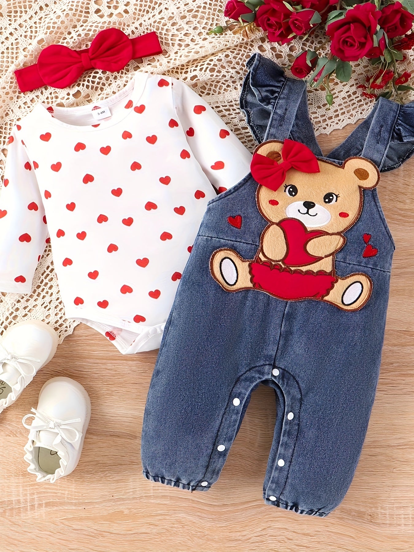 Bear Patchwork Denim Jumpsuit Outdoor Set