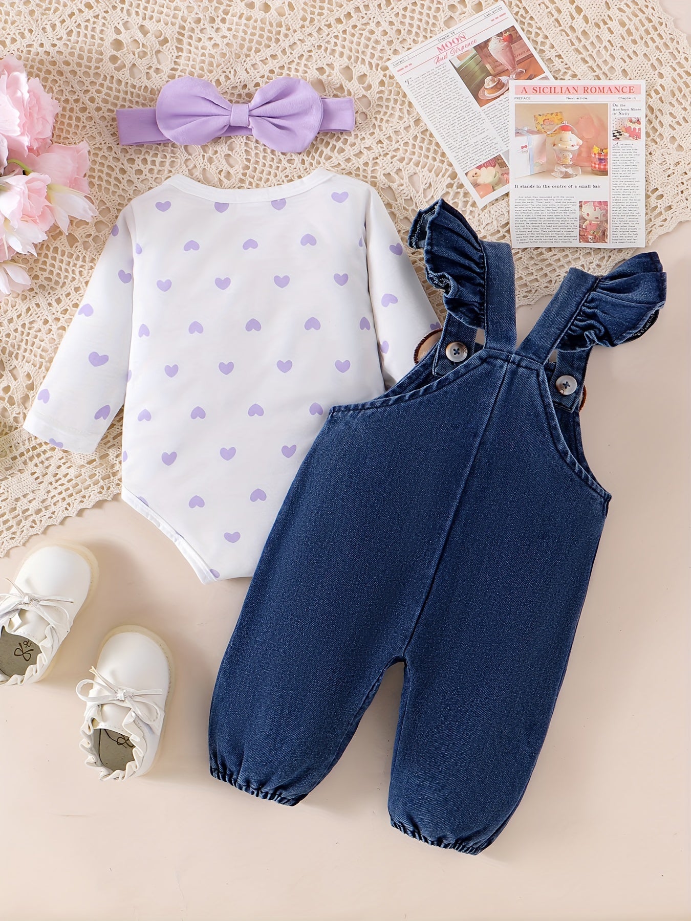 Bear Patchwork Denim Jumpsuit Outdoor Set