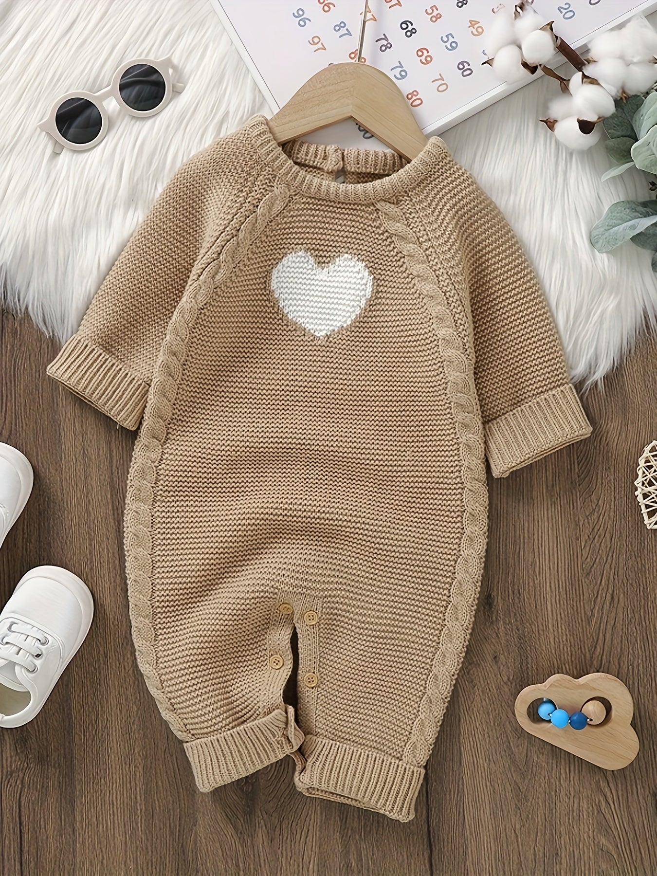 Baby Boy's Heart Jacquard Cable Knit Bodysuit,