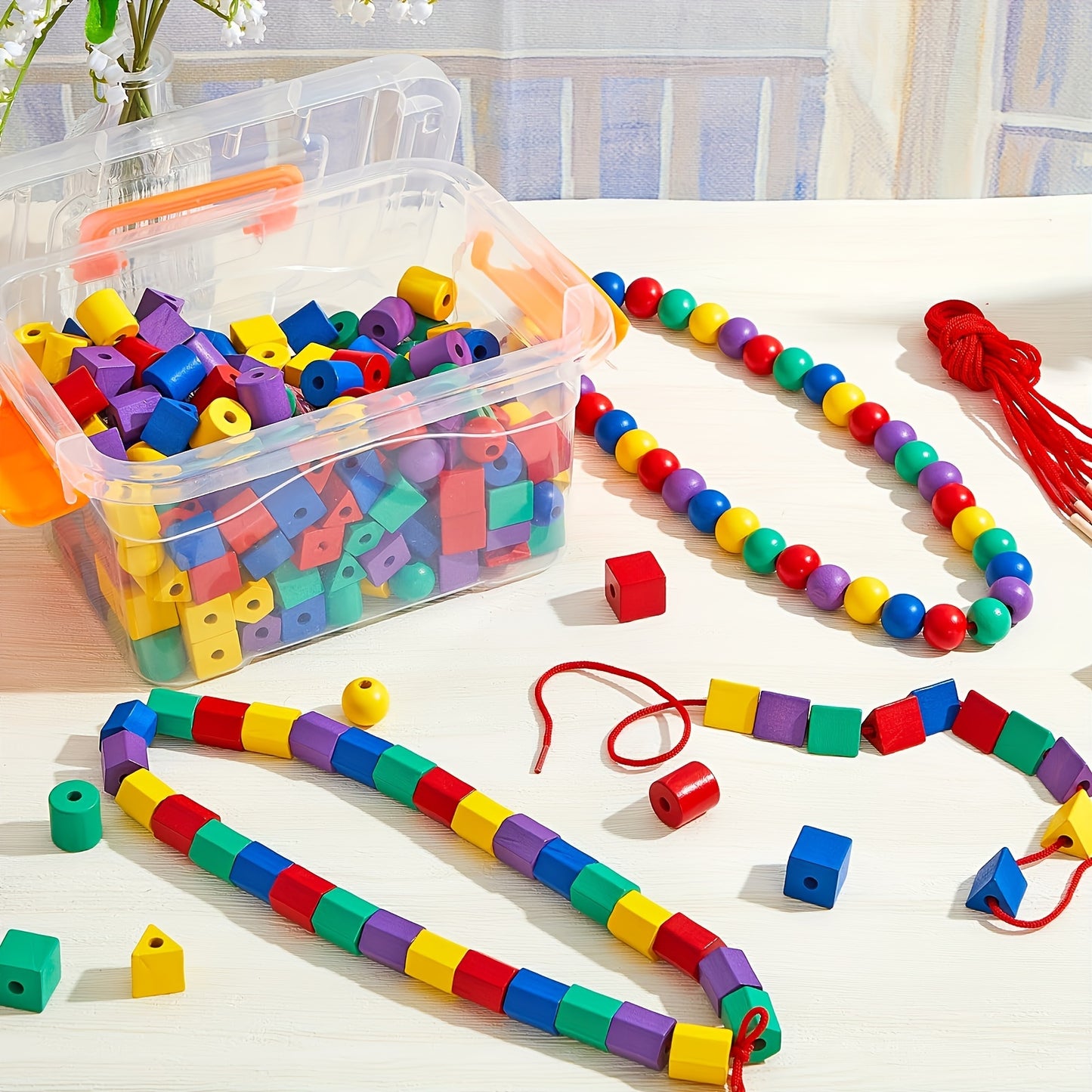 Threading Beads Toys with Shapes and  Colors