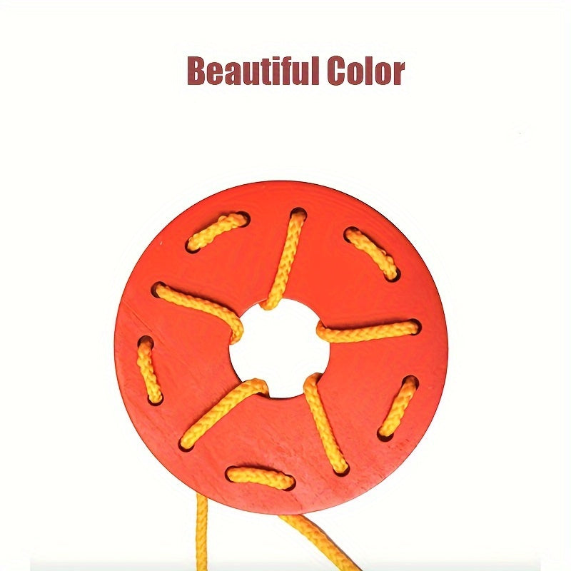 Wooden Threading Geometric Shape Colorful Lacing Boards,