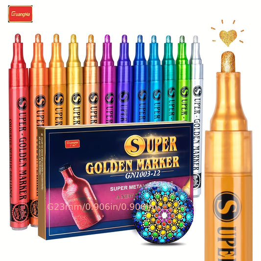 Set 12Color Acrylic Paint Markers - Sparkle Metallic Art Glitter Pens