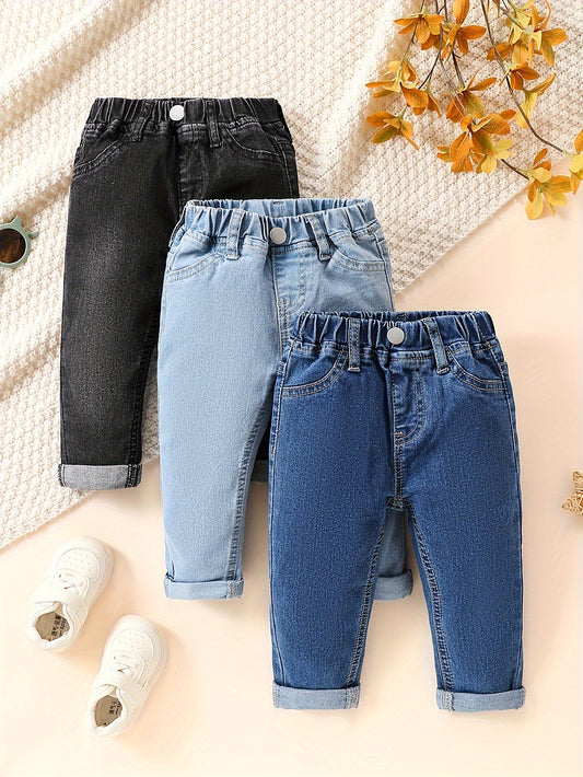 Medium Blue Black Three-piece Jeans