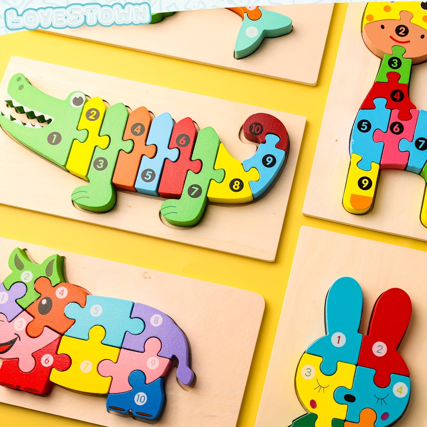 6 Number and Animal Wooden Puzzles