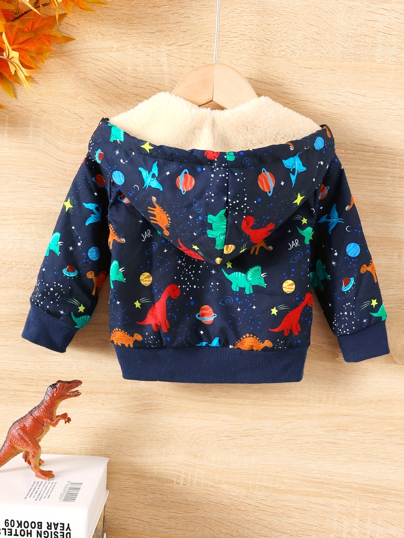 Baby's  Dinosaur Pattern Warm Fuzzy Jacket, Zip Up