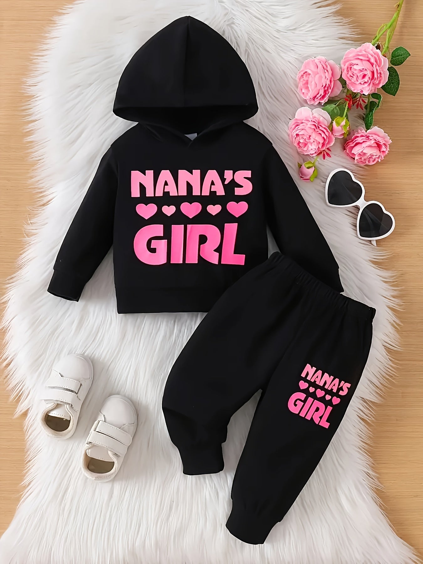 Children'S Hoodie with Round Neck And NANA'S GIRL Print