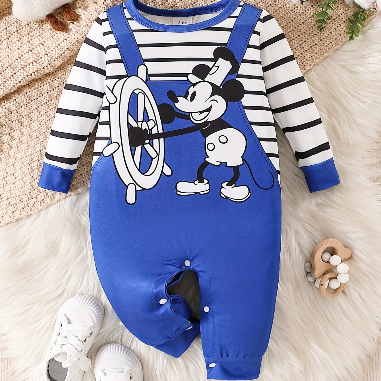 Cartoon Mouse Pattern Faux Overalls Design Jumpsuit Romper For Baby Boys