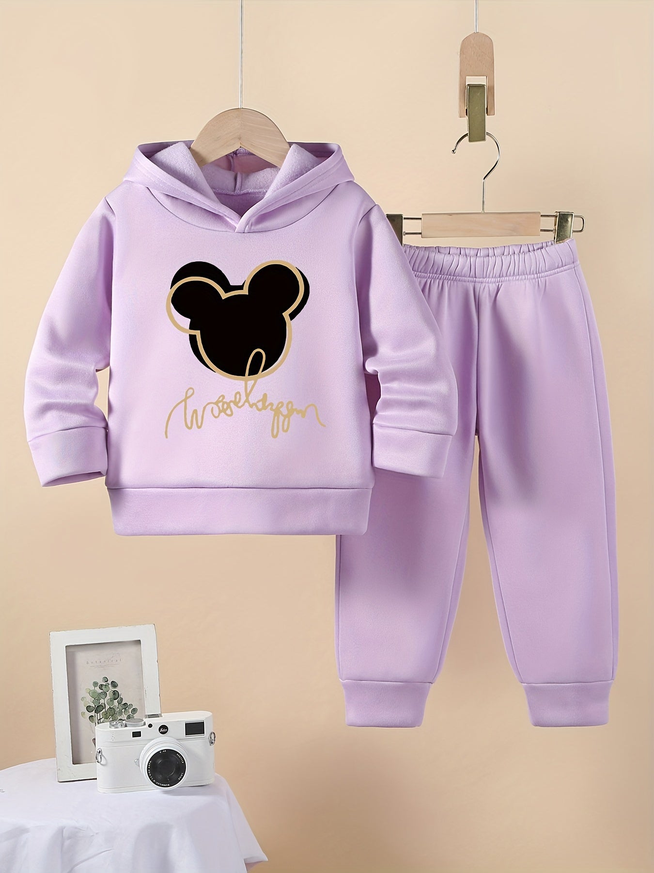 Girls' Cozy Fleece-Lined Hoodie & Sweatpants Set with Mickey Mouse Design