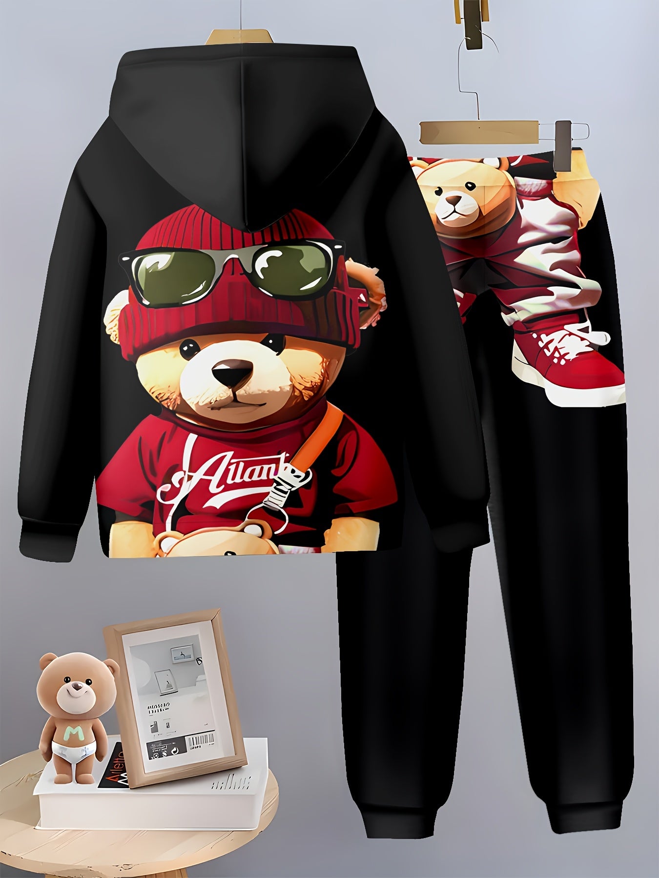 1set Boys' Casual 3D Print Hoodie and Sweatpants Set,