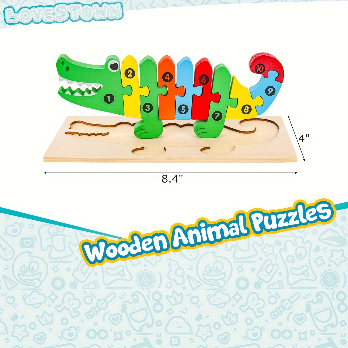 6 Number and Animal Wooden Puzzles